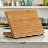 VEYUNA Magnetic Knife Block - Bamboo Countertop Storage for Food Prep Knives