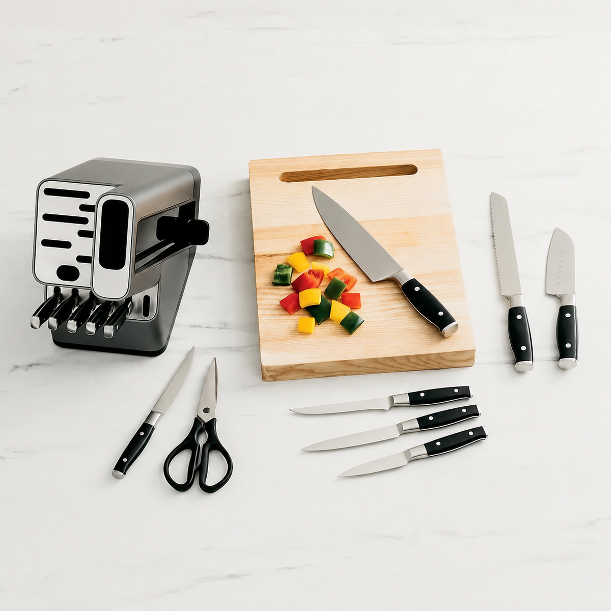 VEYUNA 13-Piece Knife Block Set – Built-In Sharpener for Fresh Food Prep