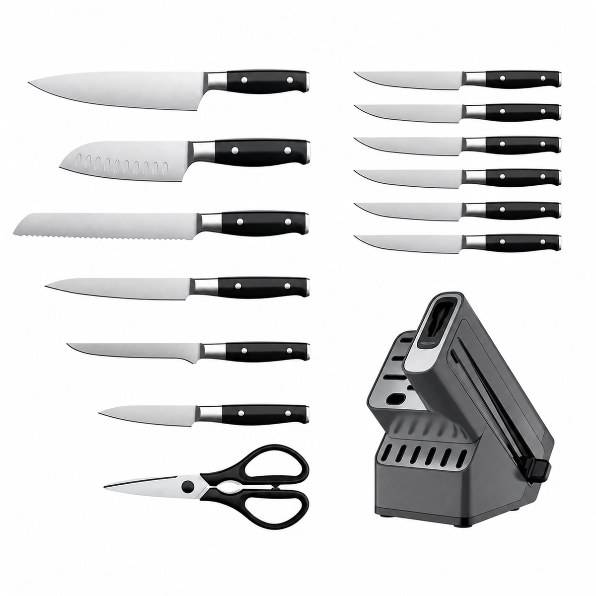 VEYUNA 13-Piece Knife Block Set – Built-In Sharpener for Fresh Food Prep