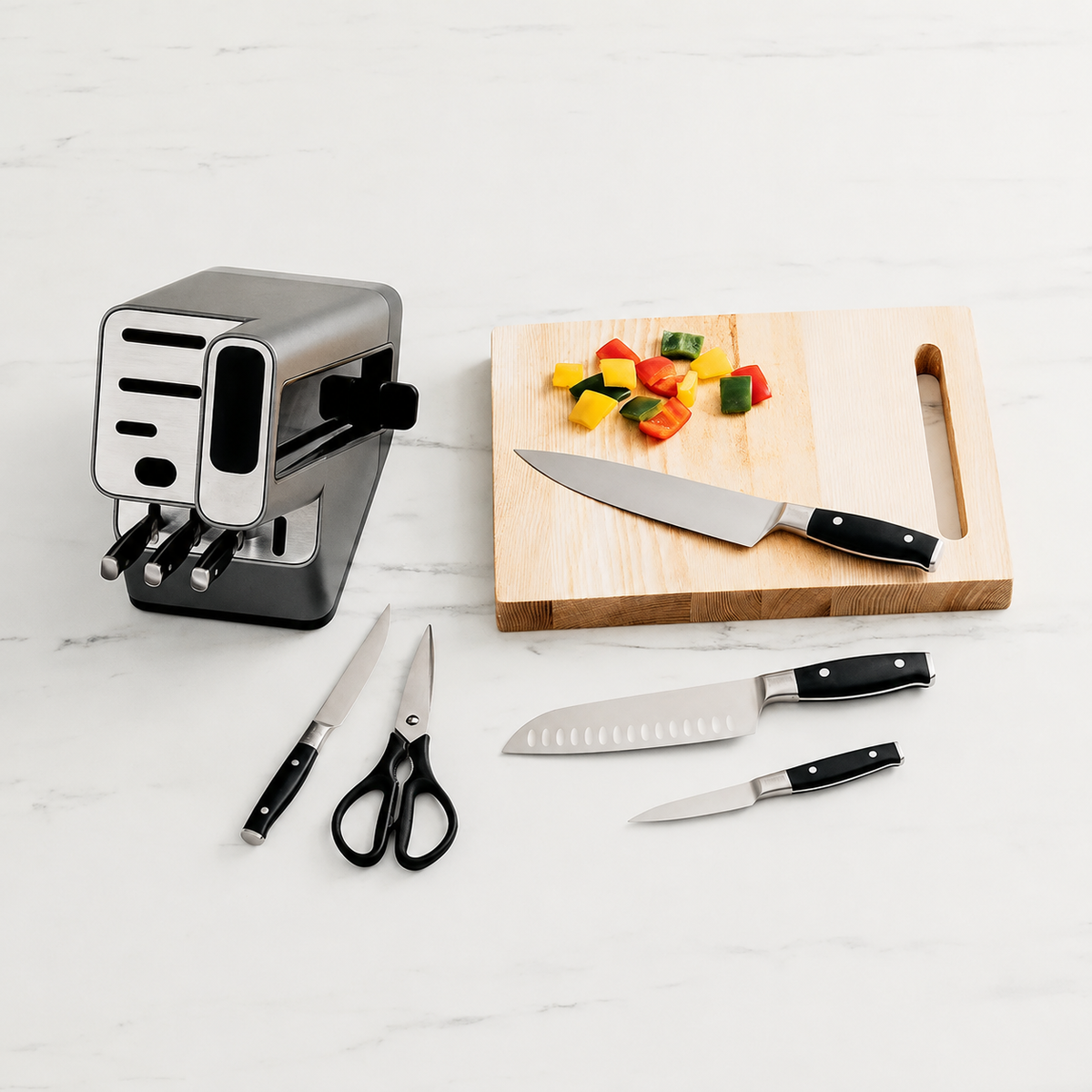 VEYUNA 8-Piece Knife Block Set – Built-In Sharpener for Fresh Food Prep