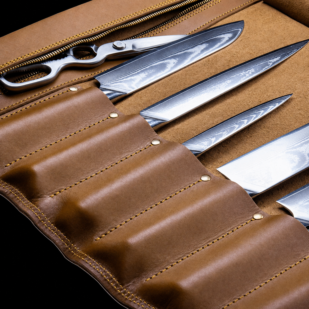 VEYUNA Knife Roll - Full Grain Leather Travel Case for Food Prep Knives
