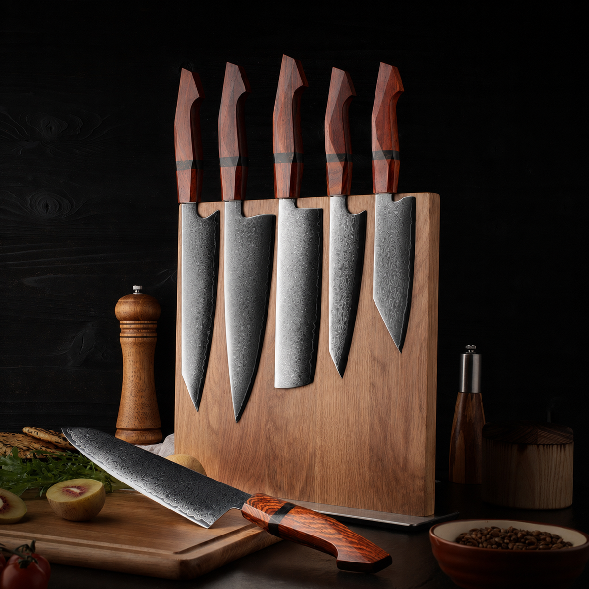 VEYUNA Damascus Knife Set – 6-Piece High-Carbon Steel Food Prep Knives, Razor Sharp