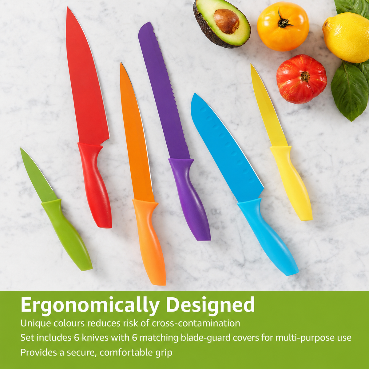 VEYUNA 12-Piece Knife Set, Multicolor Blade Guards for Food Meal Prep