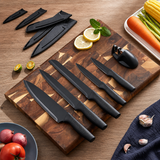 VEYUNA 5-Piece Food Knife Set, Anti-Rust Steel, Blade Guards & Sharpener