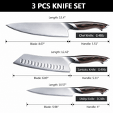 VEYUNA 3-Piece Food Knife Set, Japanese High Carbon Steel, Pakkawood Handles
