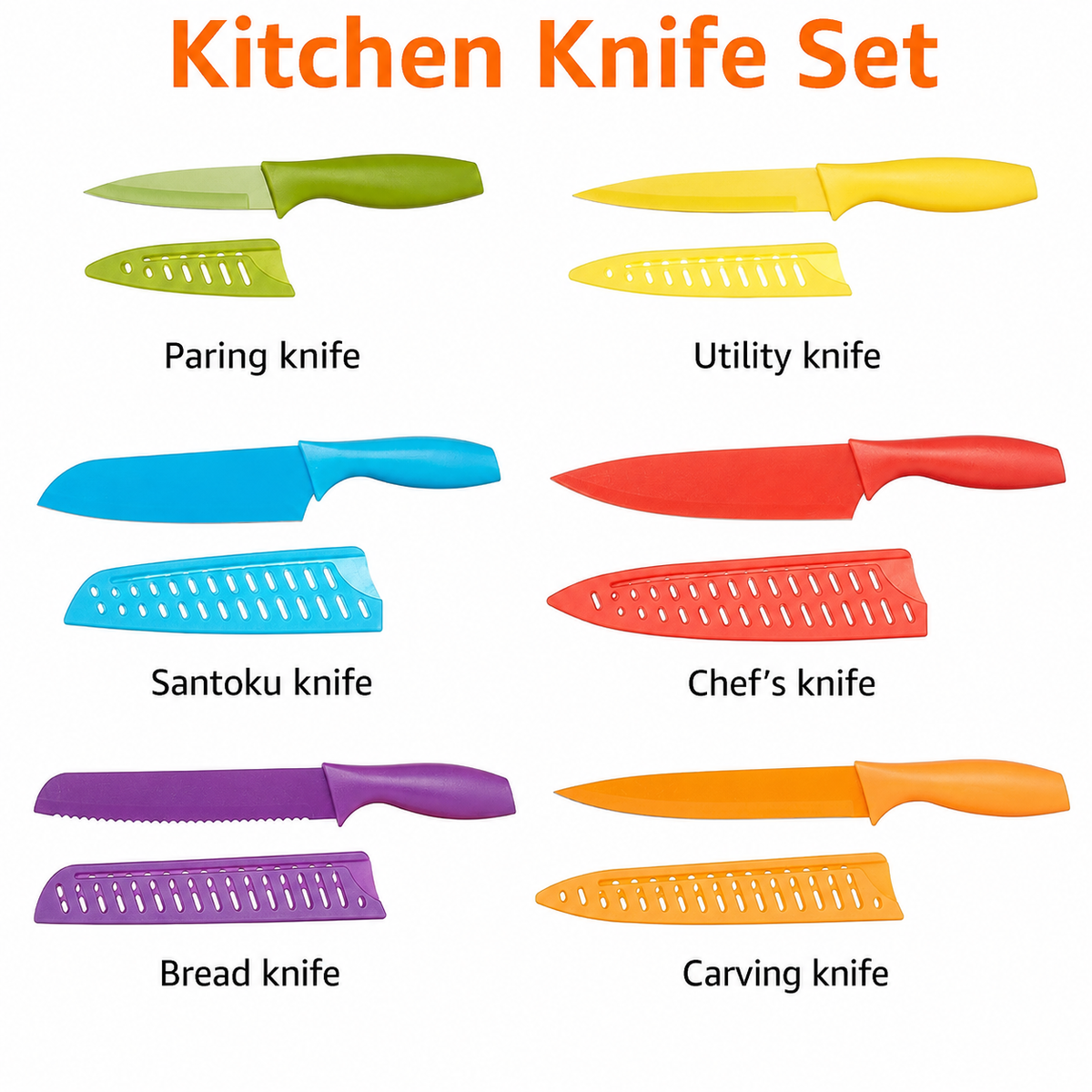 VEYUNA 12-Piece Knife Set, Multicolor Blade Guards for Food Meal Prep