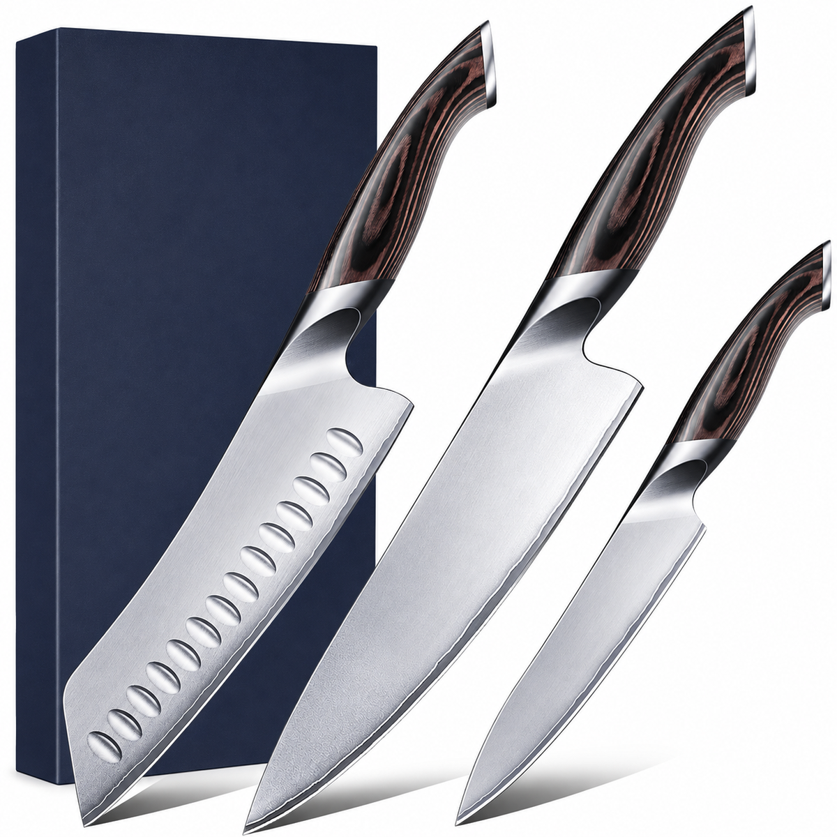 VEYUNA 3-Piece Food Knife Set, Japanese High Carbon Steel, Pakkawood Handles