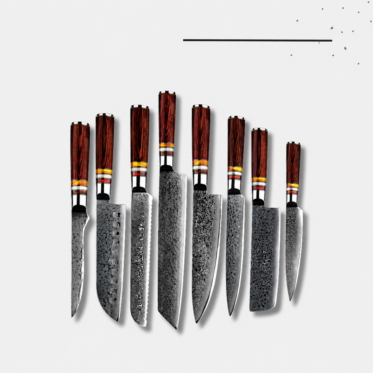 VEYUNA Damascus Knife Set – 8-Piece Food Prep Knives, High-Carbon Steel