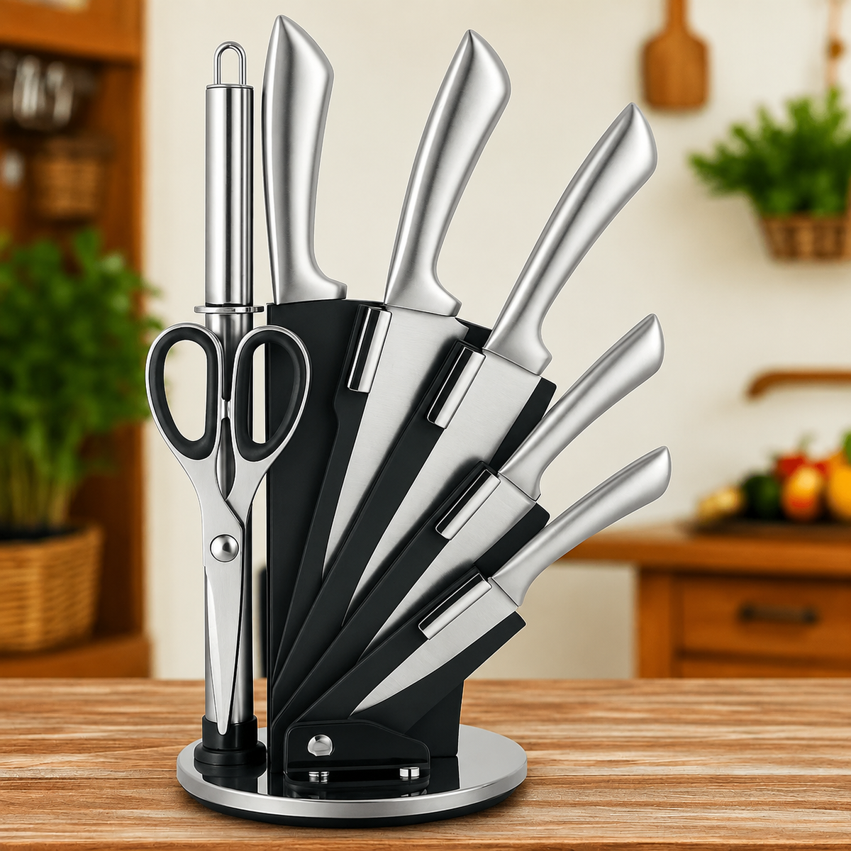 VEYUNA Knife Set 8-Piece – Stainless Steel Blades with Stand for Food Prep