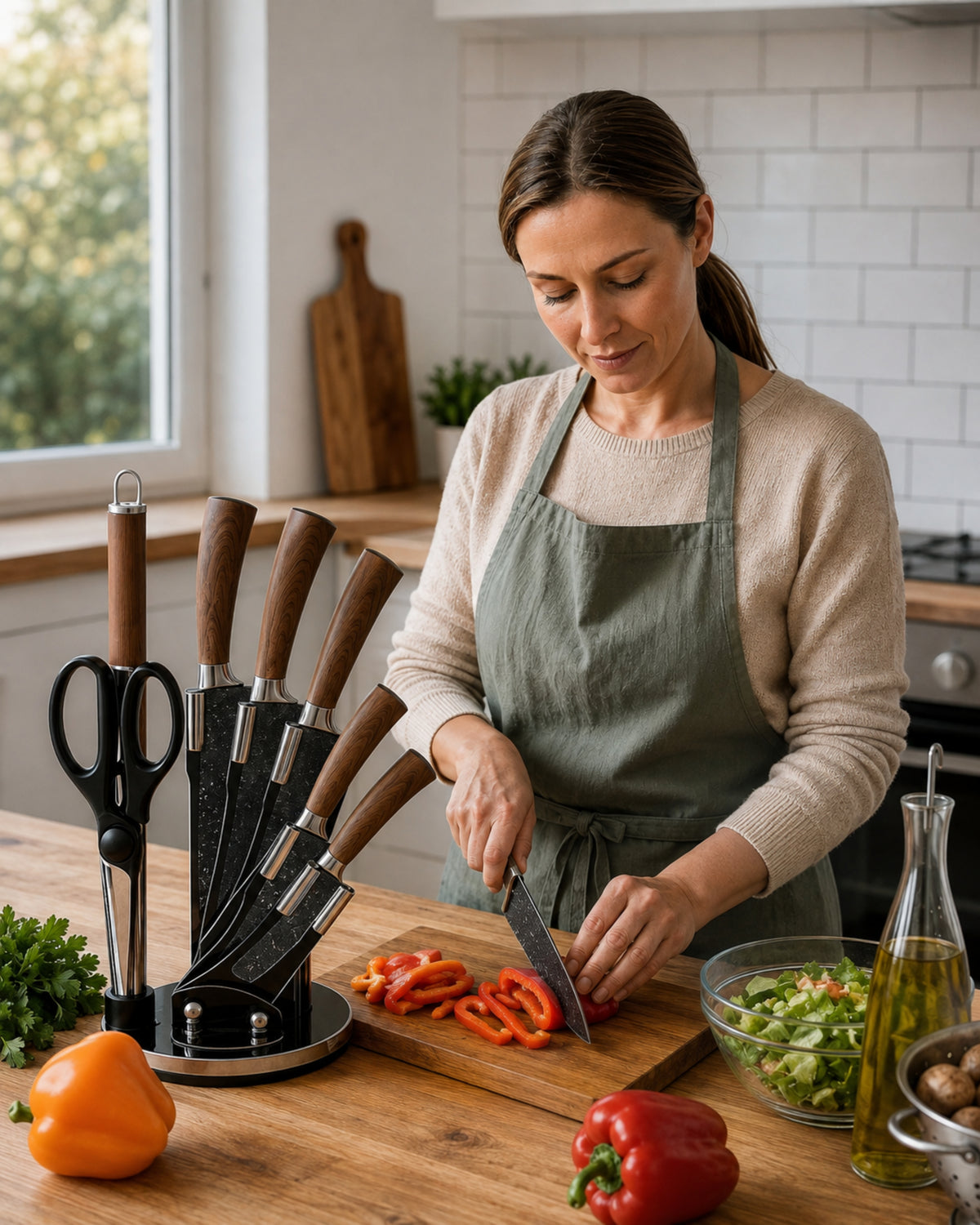 VEYUNA Knife Set 8-Piece – Granite-Coated Blades for Fresh Food Prep