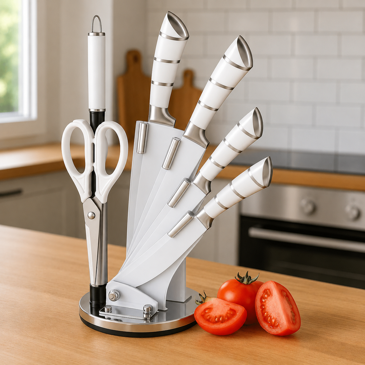 VEYUNA Knife Set 8-Piece – Granite-Coated Blades for Fresh Food Prep