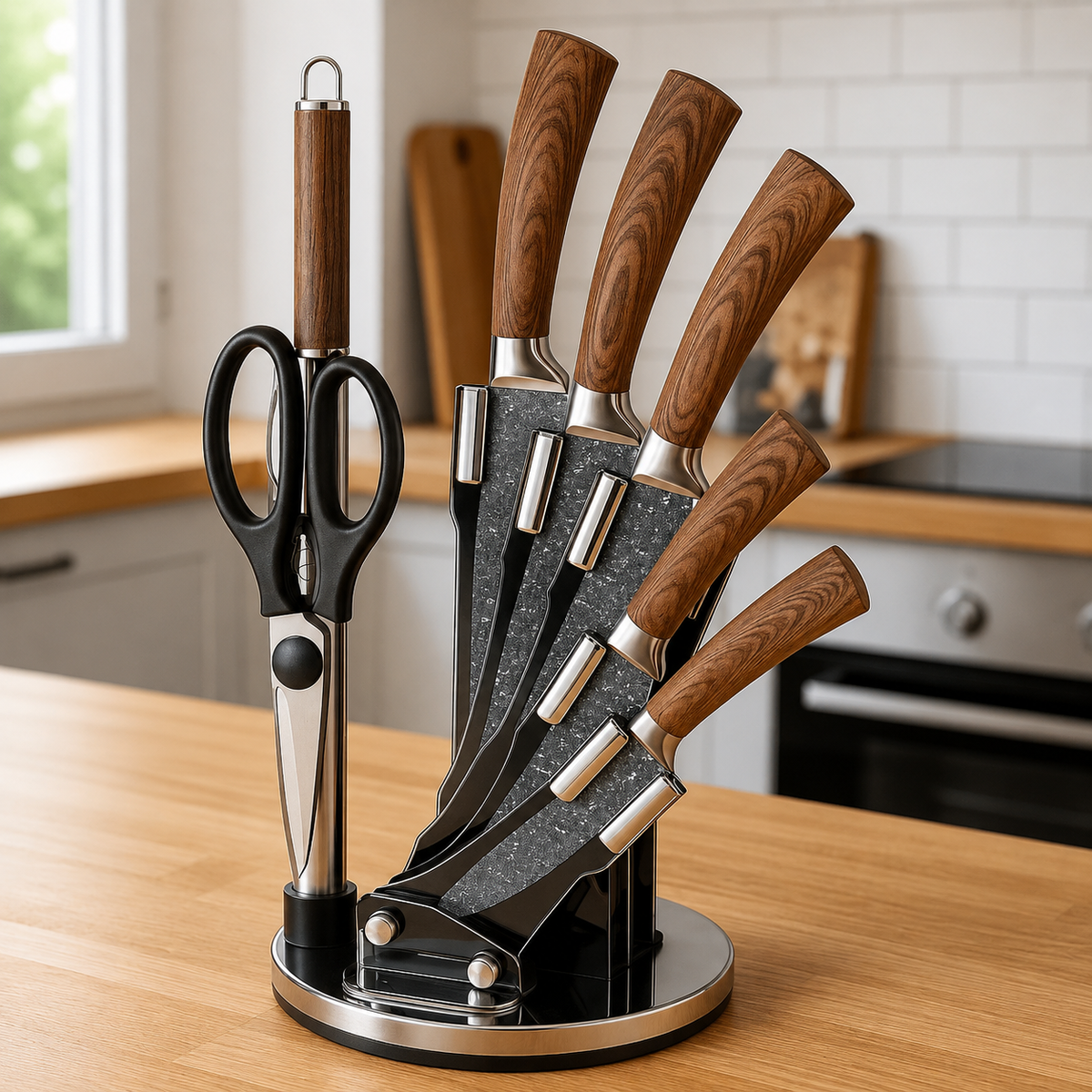 VEYUNA Knife Set 8-Piece – Granite-Coated Blades for Fresh Food Prep