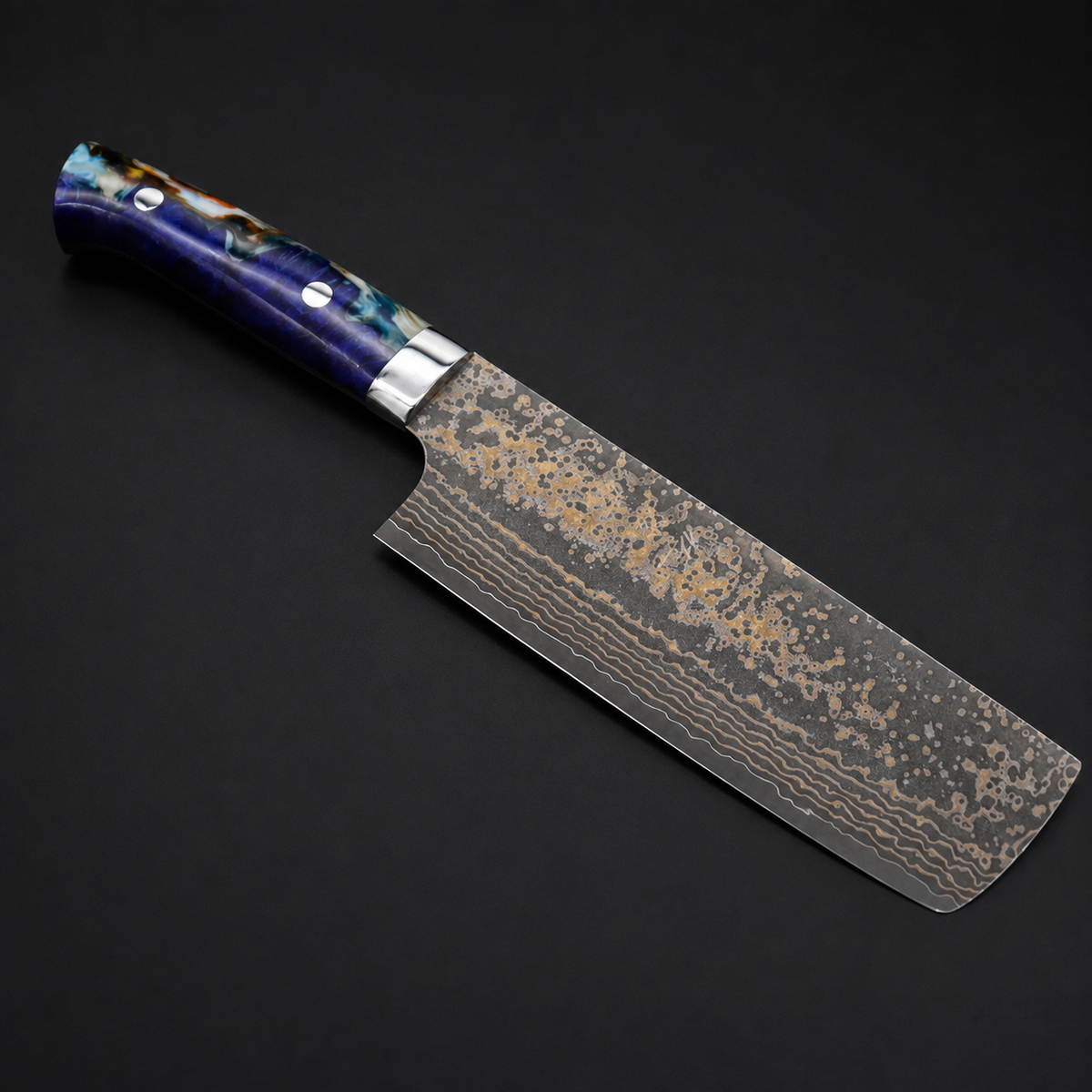 VEYUNA Nakiri 165mm Knife– VG-10W Golden Rainbow Damascus for Food Prep