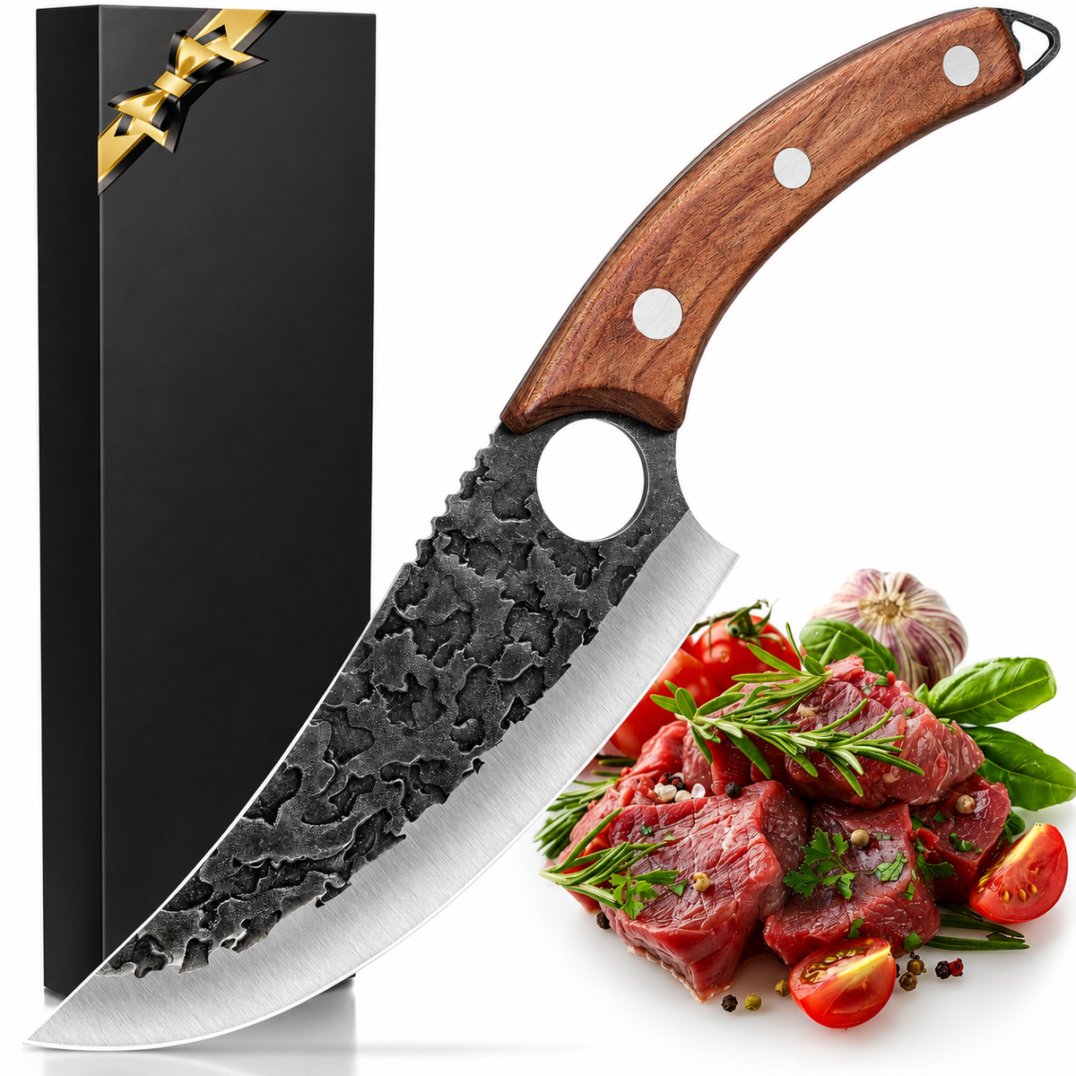 VEYUNA Chef Knife – High-Carbon Steel Curved Blade for Fresh Food Prep