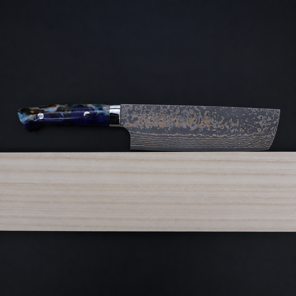 VEYUNA Nakiri 165mm Knife– VG-10W Golden Rainbow Damascus for Food Prep