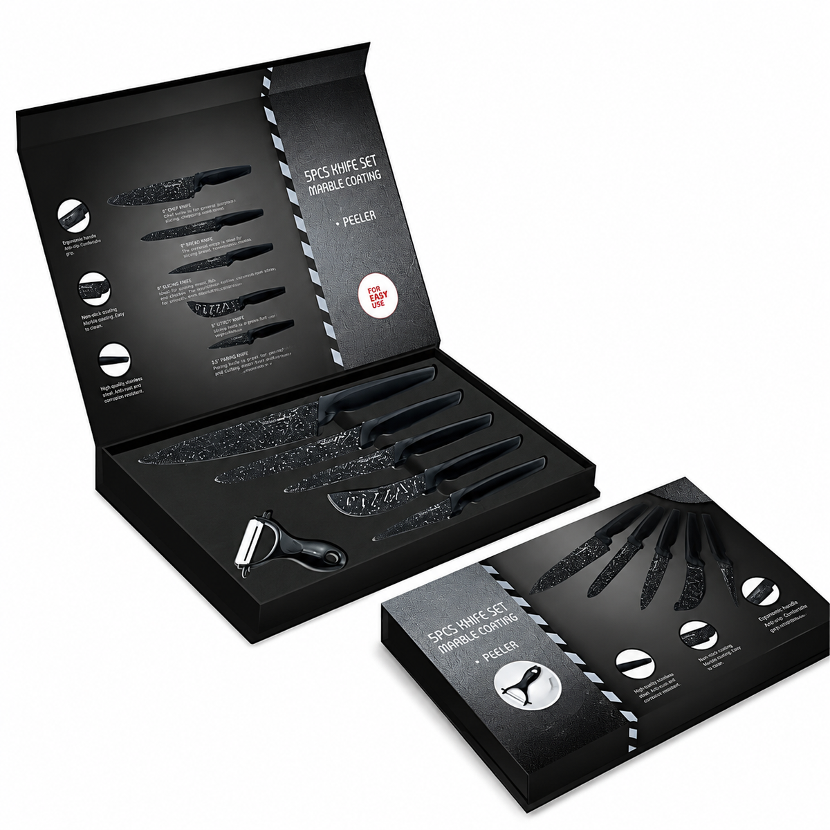 VEYUNA Knife Set 5-Piece – Granite-Coated Blades for Fresh Food Prep