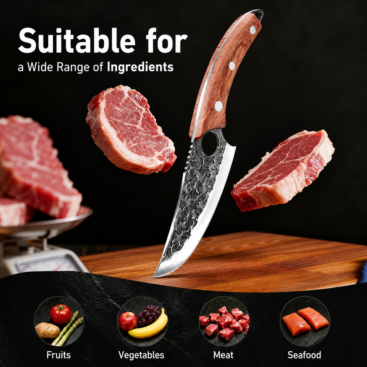 VEYUNA Chef Knife – High-Carbon Steel Curved Blade for Fresh Food Prep