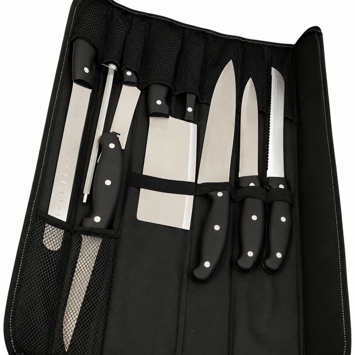 VEYUNA Knife Set 9-Piece – Stainless Steel Blades with Roll Case for Food Prep