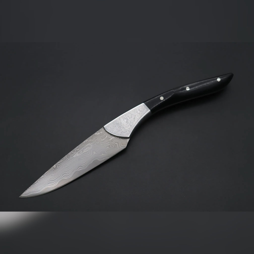 VEYUNA Utility Steak Knife – Hammer-Forged Damascus Steel for Food Prep
