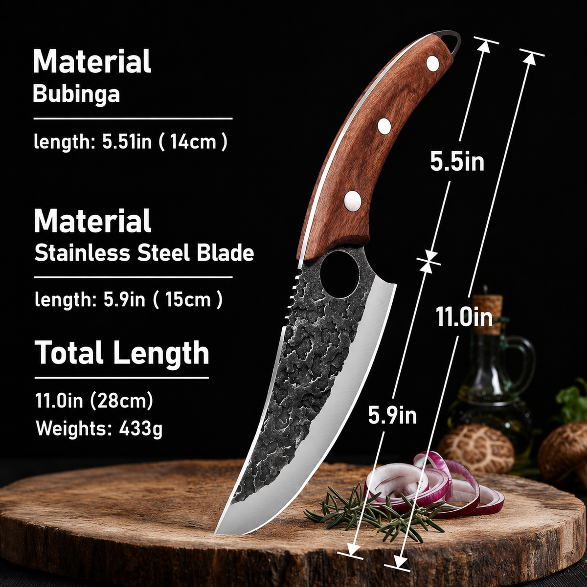 VEYUNA Chef Knife – High-Carbon Steel Curved Blade for Fresh Food Prep