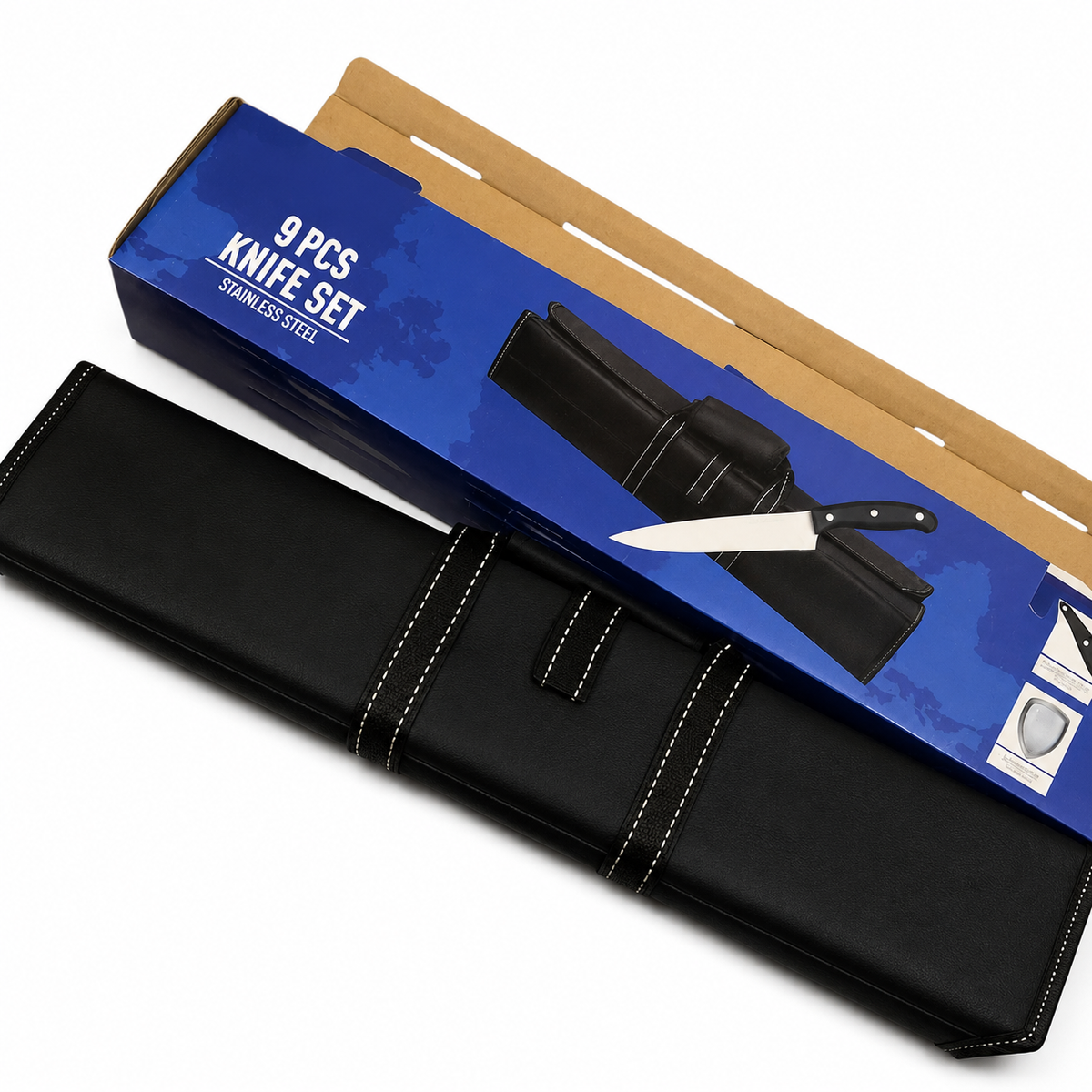 VEYUNA Knife Set 9-Piece – Stainless Steel Blades with Roll Case for Food Prep