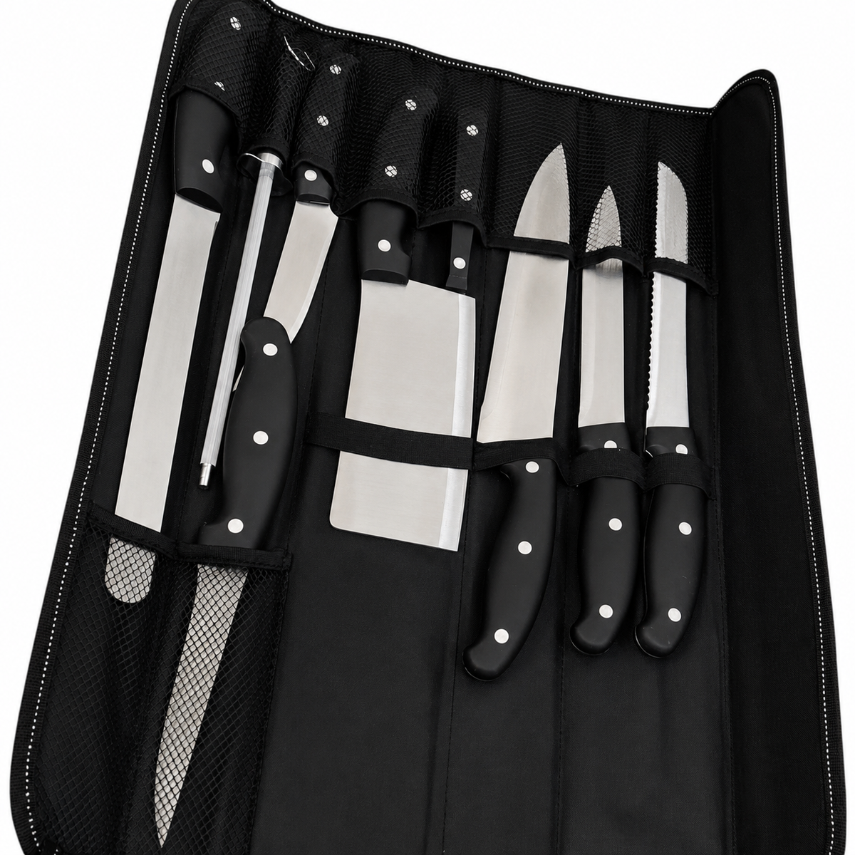 VEYUNA Knife Set 9-Piece – Stainless Steel Blades with Roll Case for Food Prep
