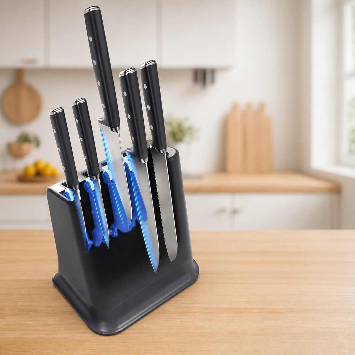VEYUNA 6-Piece Food Knife Set, Self-Sharpening Block, Stainless Steel Blades