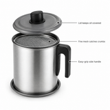 VEYUNA Stainless Steel Oil Filter Pot with Strainer Lid Handle for Cooking Oil Storage