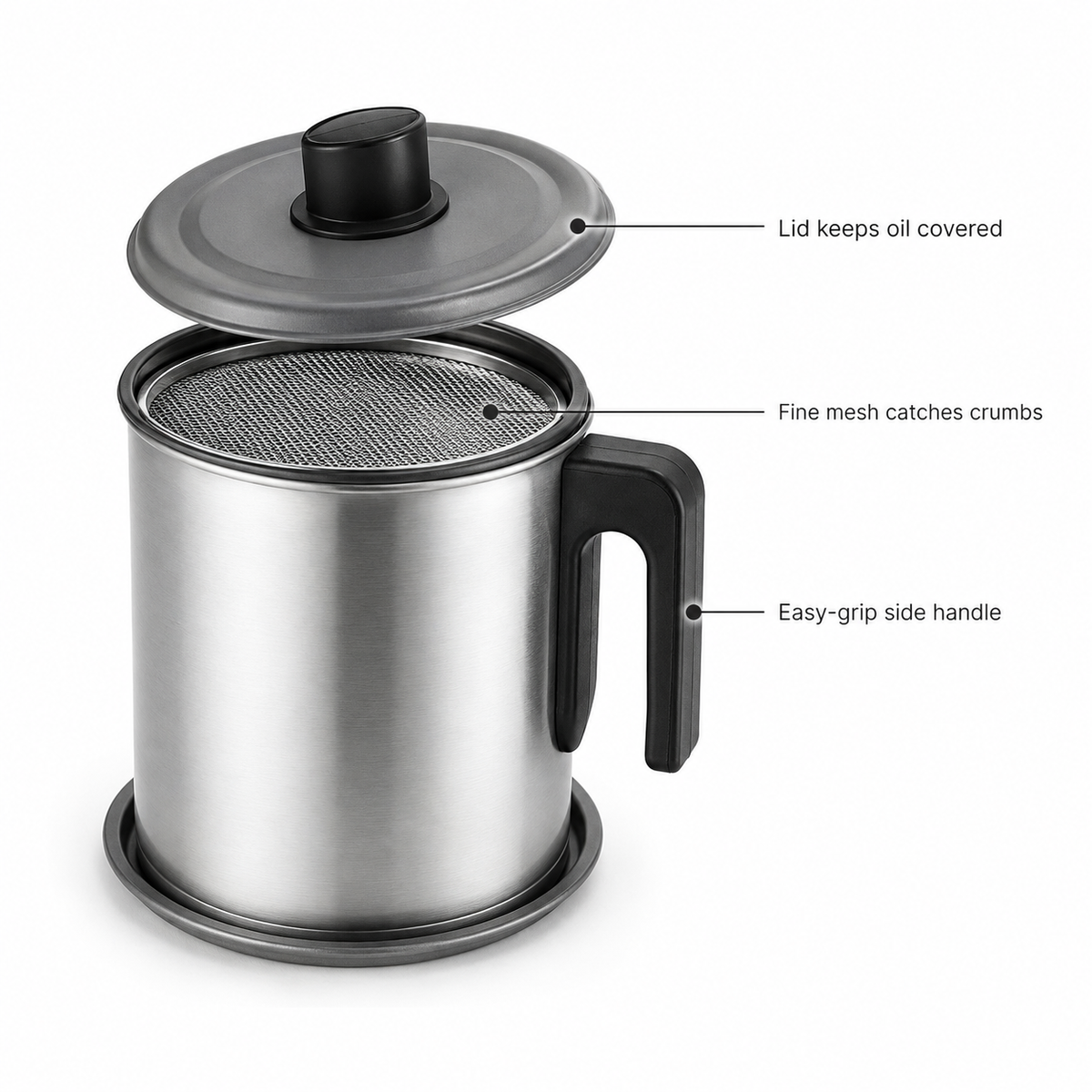 VEYUNA Stainless Steel Oil Filter Pot with Strainer Lid Handle for Cooking Oil Storage