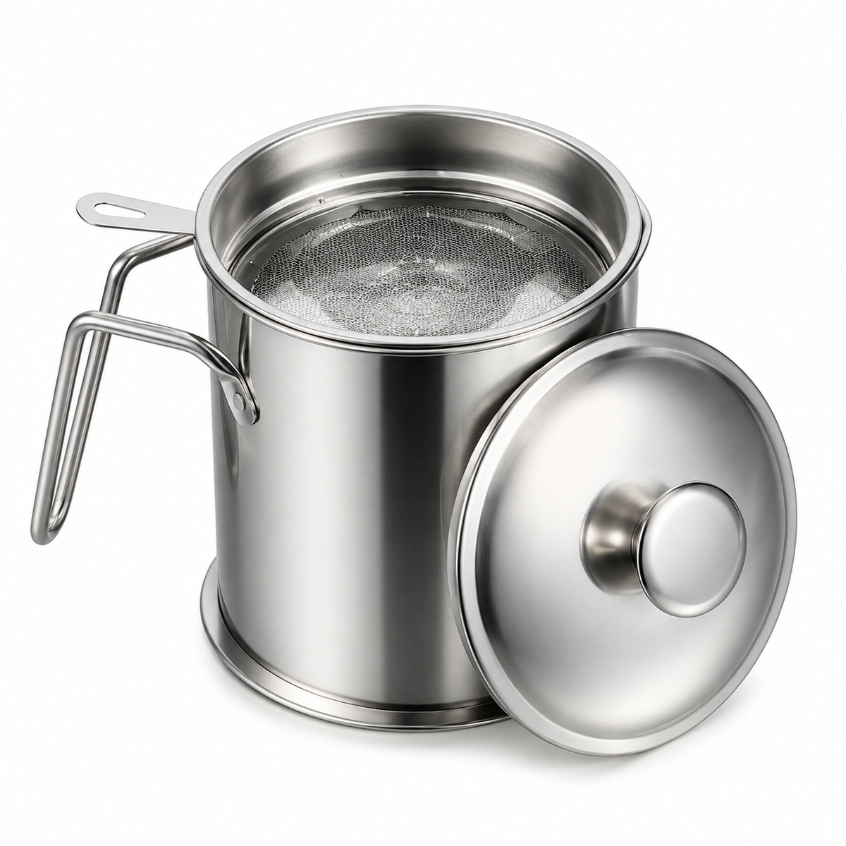 VEYUNA Stainless Steel Oil Filter Pot 304 Steel Strainer with Lid Handle and Wide Opening