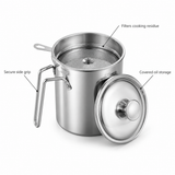 VEYUNA Stainless Steel Oil Filter Pot 304 Steel Strainer with Lid Handle and Wide Opening