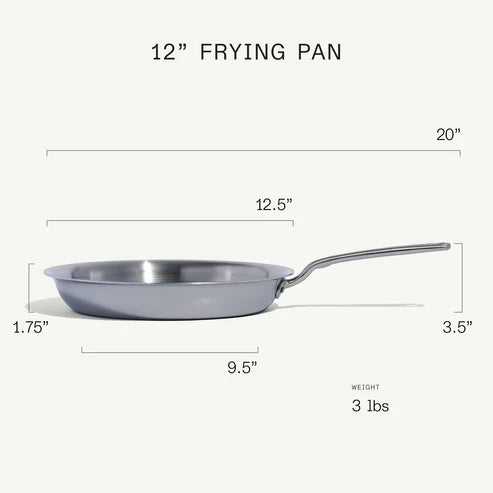 VEYUNA Stainless Steel Frying Pan – 12-Inch Tri-Ply Skillet, Induction Ready, Easy Clean, Home