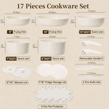 VEYUNA Cookware Set 17-Piece Nonstick, Detachable Handle, Food Meal Prep