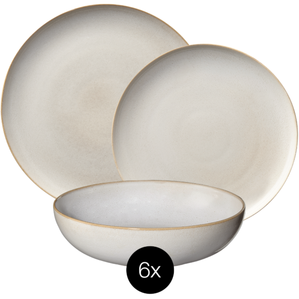 VEYUNA Dinnerware Set 18-Piece – Sand Ceramic Plates & Bowls for Dining