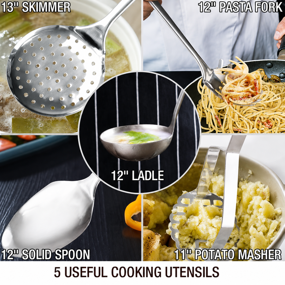 VEYUNA Cookware Set – 14-Piece Nickel-Free Stainless Steel for Healthy Food Prep