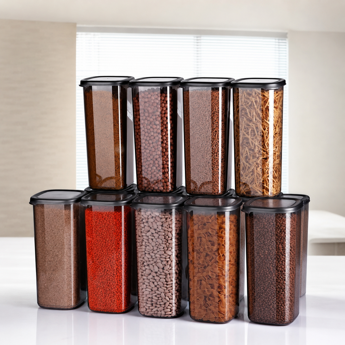 VEYUNA Food Storage Jar Set – 12 x 1700ml Airtight Square Food Containers