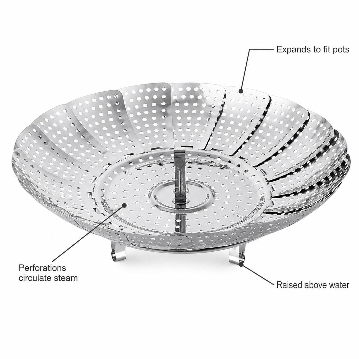 VEYUNA Stainless Steel Food Steamer Basket Expandable Folding Insert with Feet for Pots