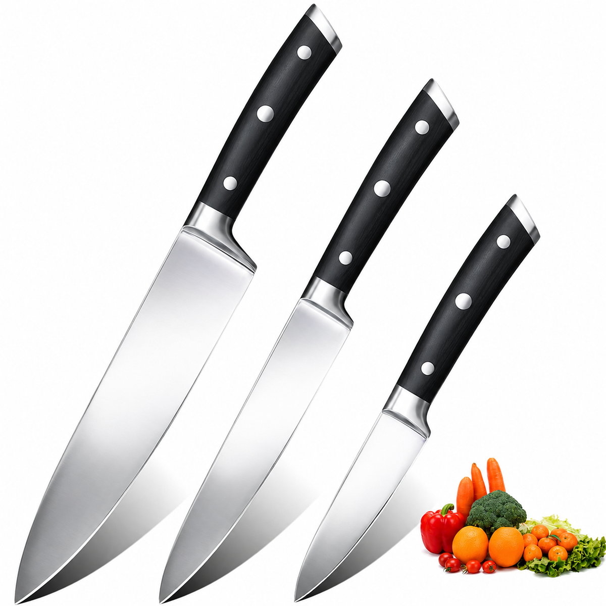 VEYUNA 3-Piece Knife Set – German Stainless Steel Food Prep Knives