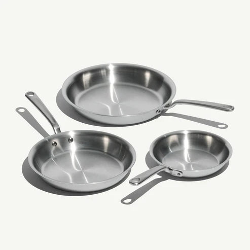 VEYUNA Stainless Steel Frying Pan Set – 3-Piece Tri-Ply Skillets, Induction Ready, Home