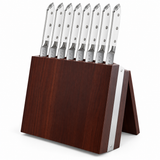 VEYUNA 8-Piece Steak Knife Set, White Handles, Storage Block, NSF Certified