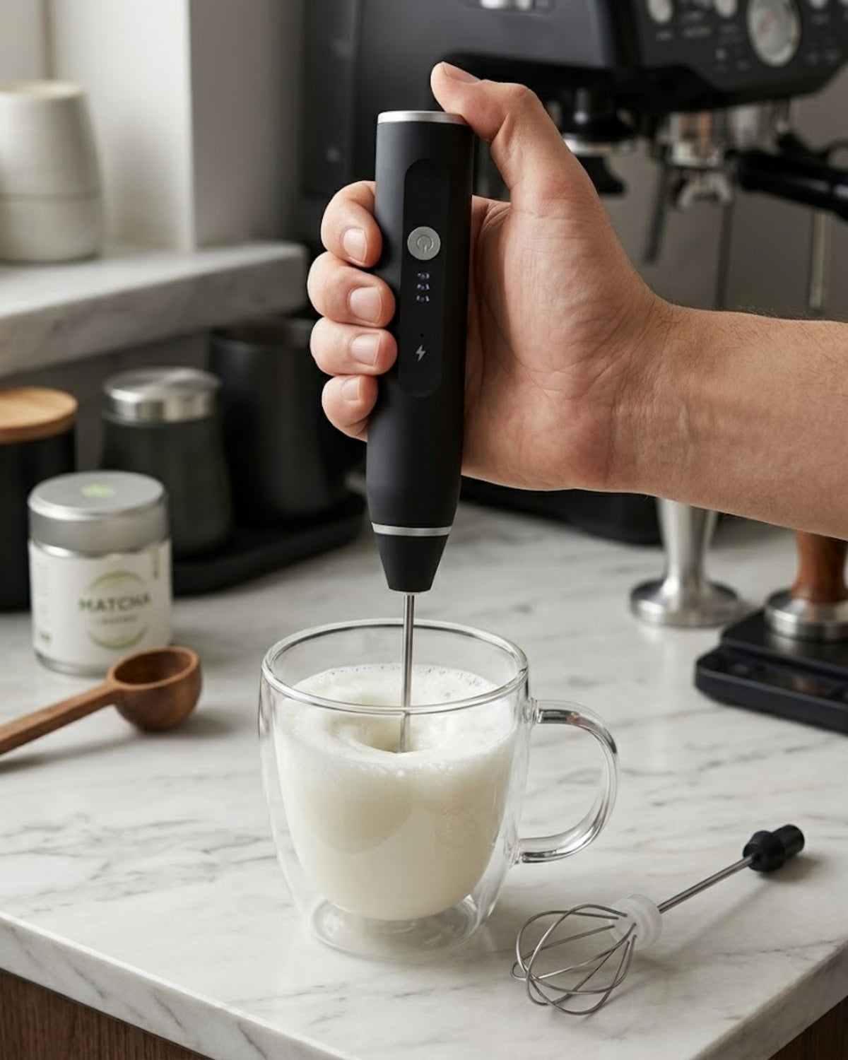 VEYUNA Meal Frother, USB Rechargeable Handheld Mixer with Whisk & Foam Wand