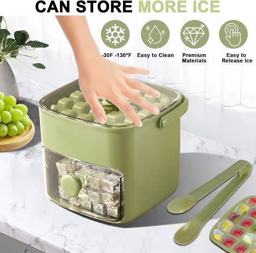 VEYUNA Ice Cube Tray Set – 48-Cube Ice Maker with Storage Box for Water & Treats
