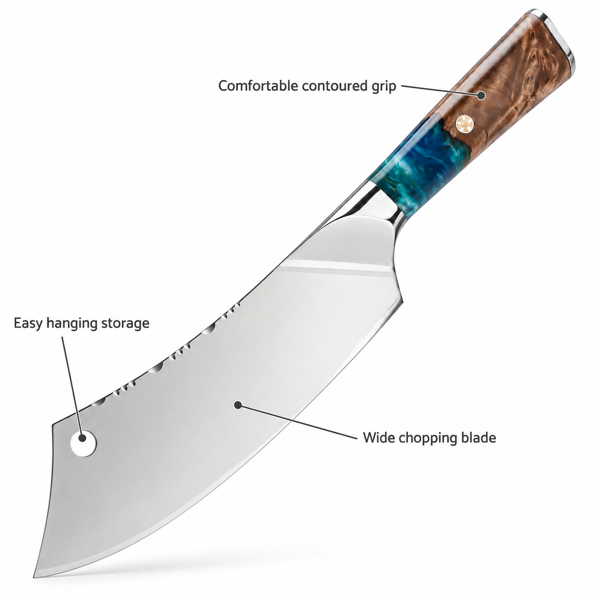 VEYUNA 8-Inch Chef Cleaver Knife Stainless Steel Blade with Green Resin Handle and Sheath
