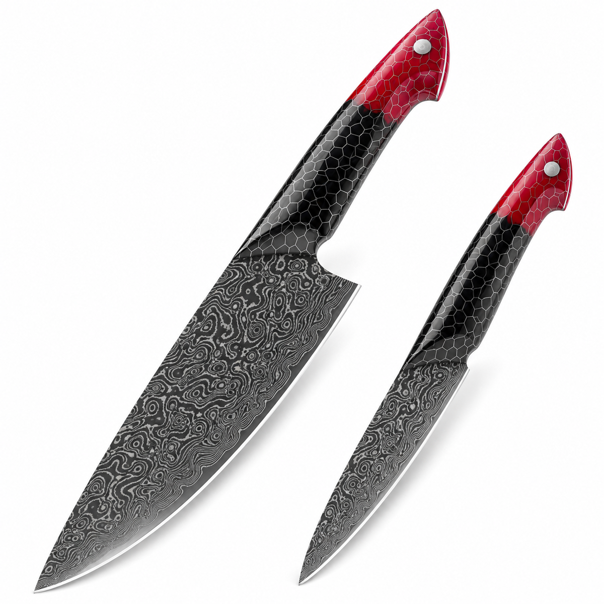 VEYUNA 2-Piece Kitchen Knife Set Chef & Paring Knives with Damascus-Style Blades and Sheath