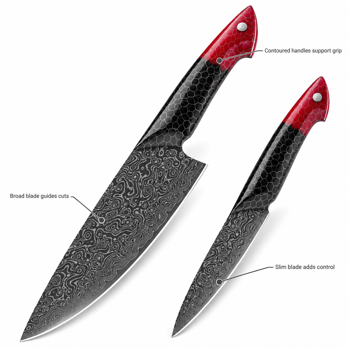 VEYUNA 2-Piece Kitchen Knife Set Chef & Paring Knives with Damascus-Style Blades and Sheath
