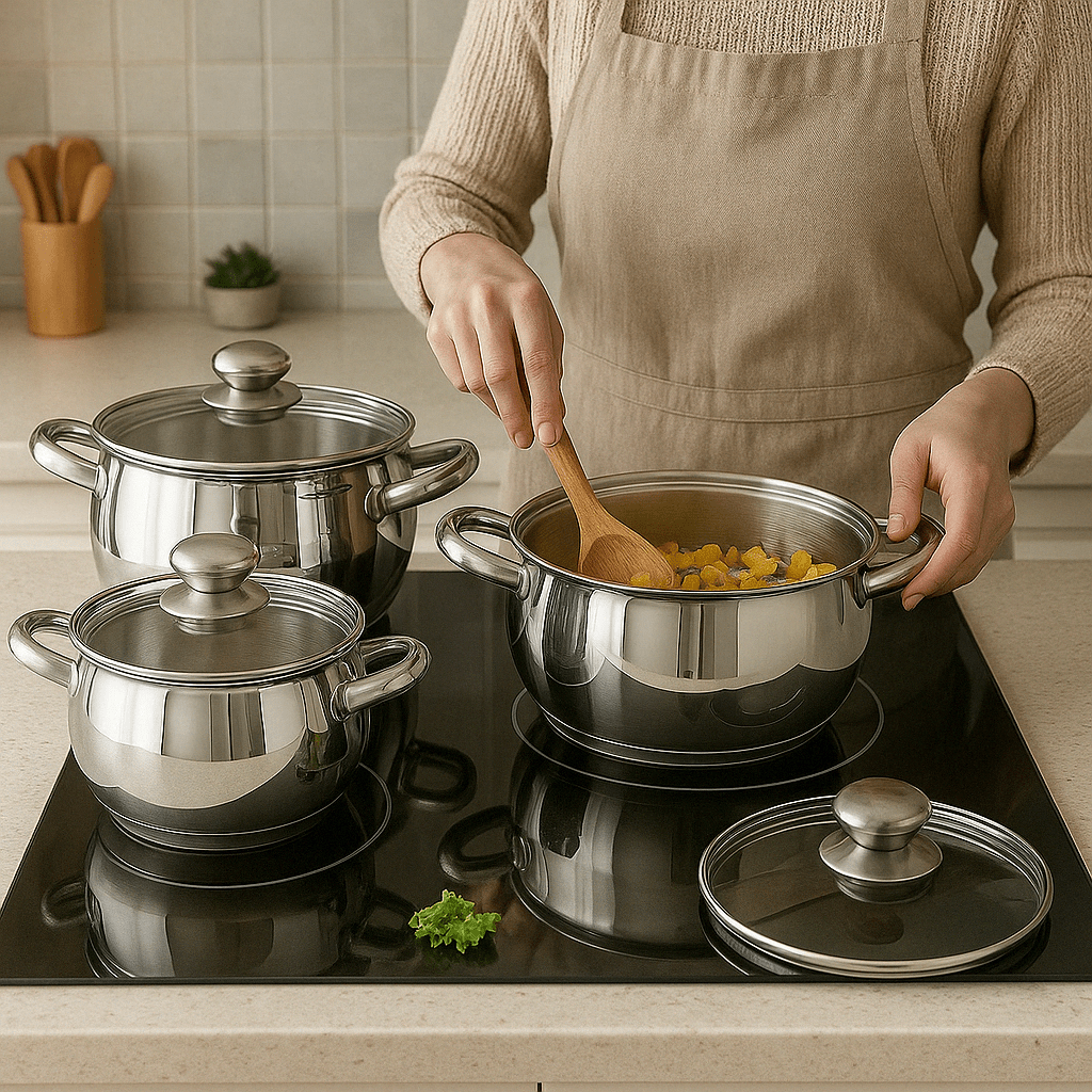 VEYUNA Cookware Set 6-Piece – Stainless Steel Pots for Homemade Food Prep