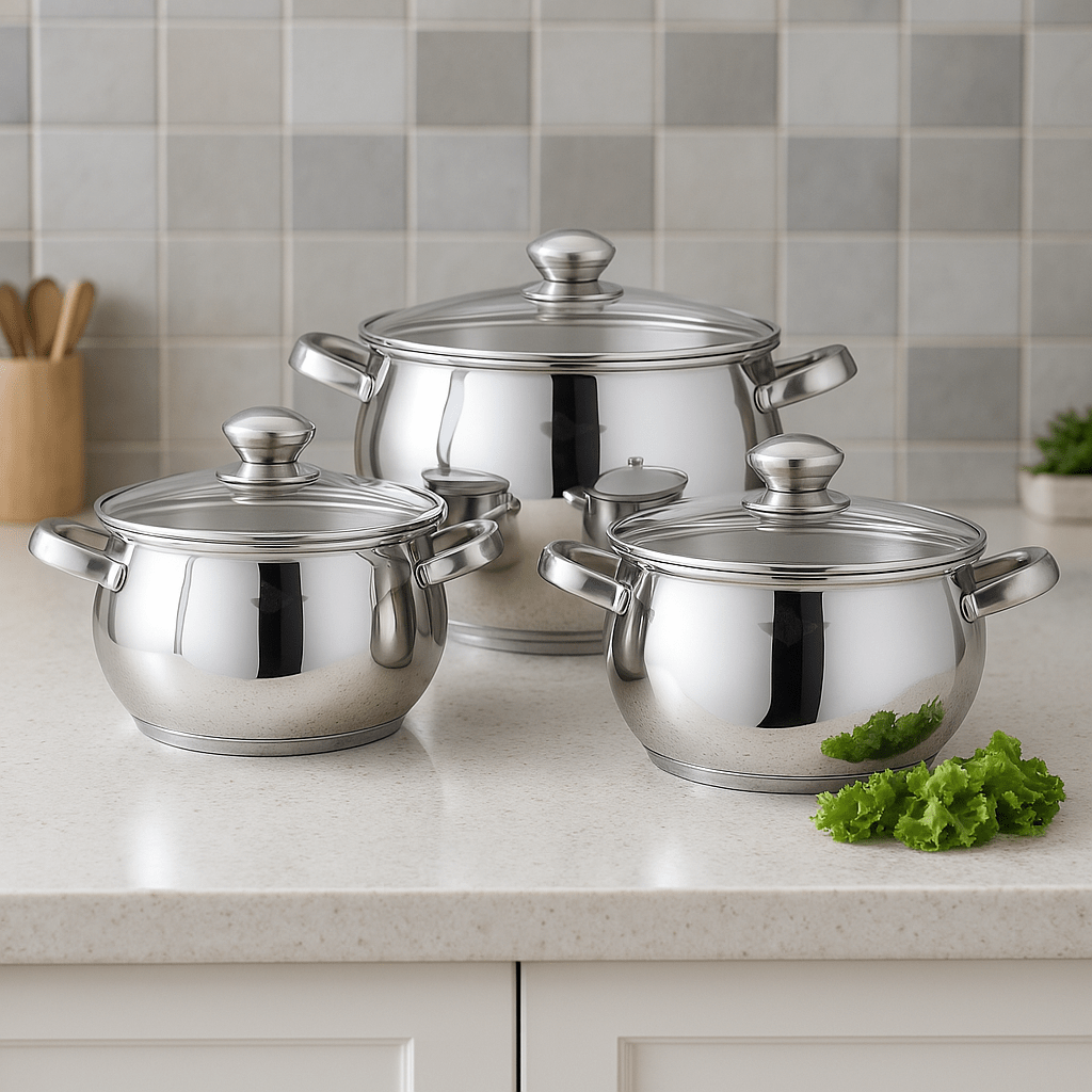 VEYUNA Cookware Set 6-Piece – Stainless Steel Pots for Homemade Food Prep