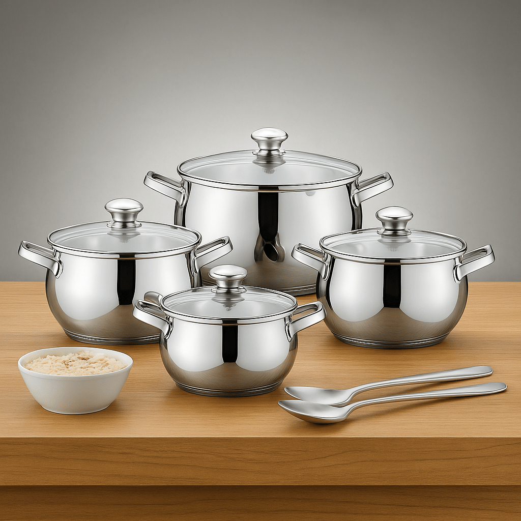 VEYUNA Cookware Set 8-Piece – Stainless Steel Pots for Homemade Food Prep