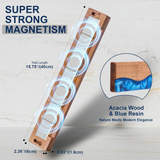 VEYUNA Magnetic Knife Holder – 16-Inch Acacia Wood & Blue Resin for Food Prep