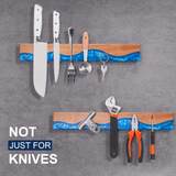 VEYUNA Magnetic Knife Holder – 16-Inch Acacia Wood & Blue Resin for Food Prep